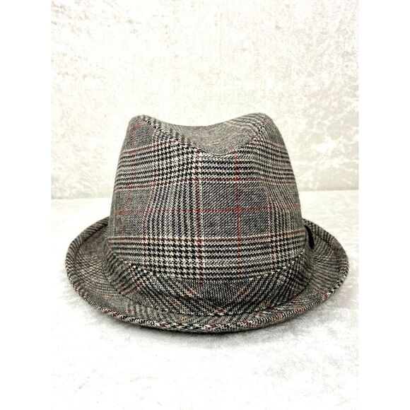 Men's Trevero Fedora Brown Tan Orange Glen Plaid Size Small - Picture 3 of 8